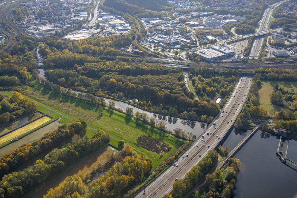 Luftaufnahme Herdecke - Fluß- Delta und Strom- Mündung Ruhr zur Volme in Herdecke im Bundesland Nordrhein-Westfalen, Deutschland