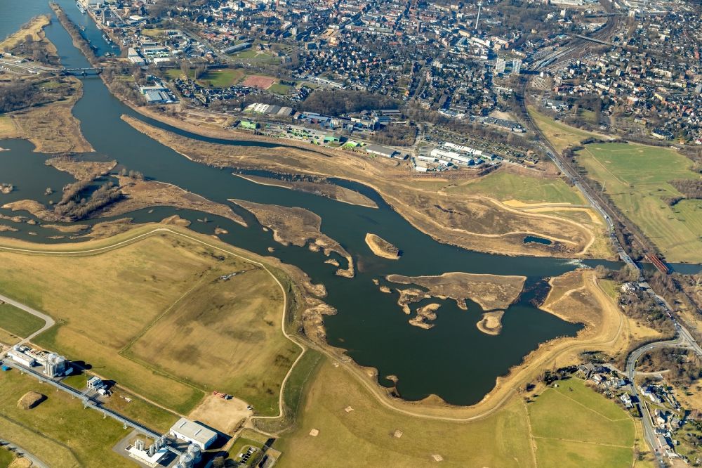 Luftbild Wesel - Fluß- Delta und Strom- Mündung zwischen Lippemündung und Rhein im Ortsteil Lippedorf in Wesel im Bundesland Nordrhein-Westfalen, Deutschland