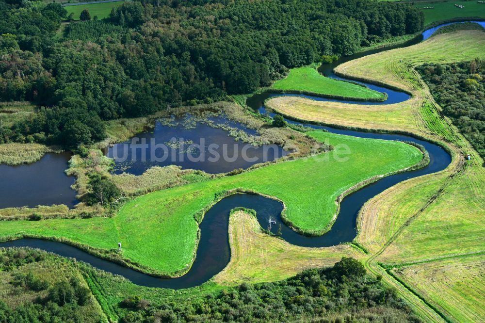 Luftbild Trollenhagen - Fluß - Kurvenverlauf der Tollense in Trollenhagen im Bundesland Mecklenburg-Vorpommern, Deutschland