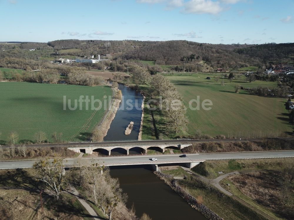 Bad Köstritz aus der Vogelperspektive: Flußbrücke Weiße Elster in Bad Köstritz im Bundesland Thüringen, Deutschland