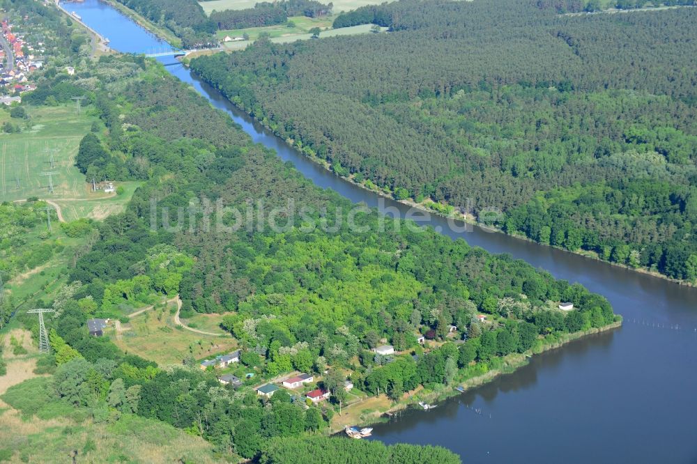 Luftaufnahme Wusterwitz - Flussverlauf Elbe-Havel-Kanal von der Wusterwitzer Brücke bis Wendsee in Wusterwitz im Bundesland Brandenburg