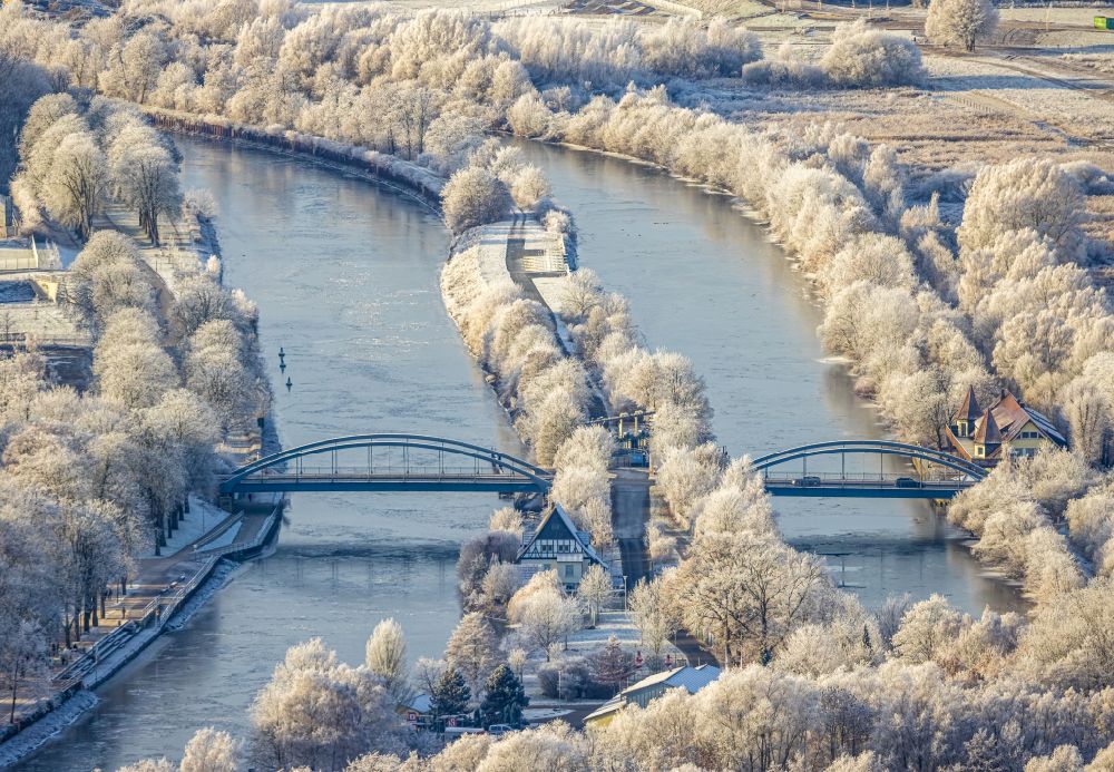 Luftbild Hamm - Flußverlauf der Lippe und des Datteln-Hamm-Kanal in Hamm im Bundesland Nordrhein-Westfalen, Deutschland