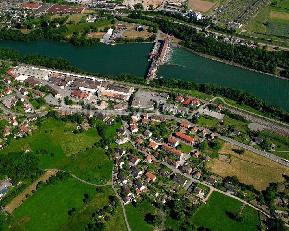 Luftaufnahme Laufenburg - Flusswasserkraftwerk der Energiedienst Holding AG am Rhein in Laufenburg im Bundesland Baden-Württemberg, Deutschland