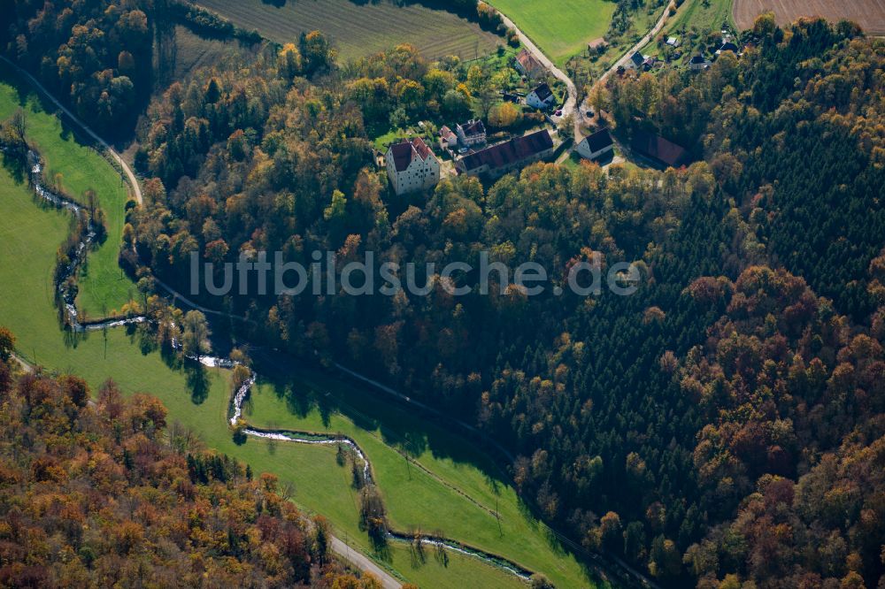 Luftaufnahme Herrlingen - Forstgebiete in einem Waldgebiet in Herrlingen im Bundesland Baden-Württemberg, Deutschland