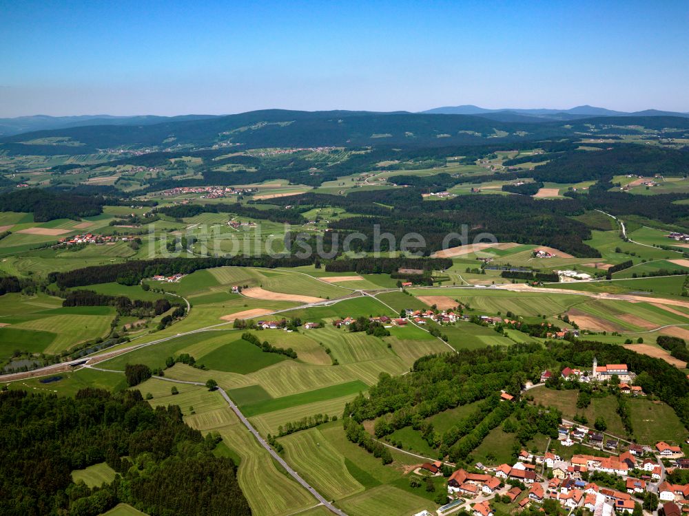 Luftaufnahme Hinterwollaberg - Forstgebiete in einem Waldgebiet in Hinterwollaberg im Bundesland Bayern, Deutschland