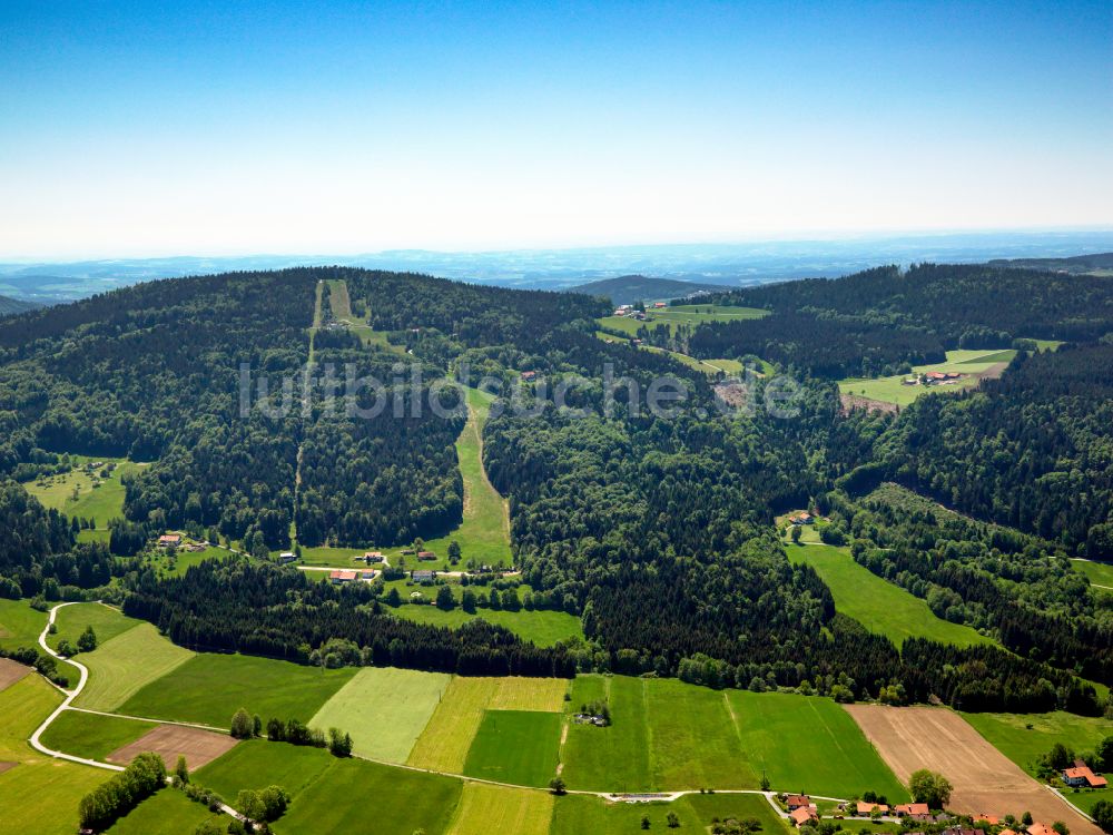 Oberfrauenwald aus der Vogelperspektive: Forstgebiete in einem Waldgebiet in Oberfrauenwald im Bundesland Bayern, Deutschland