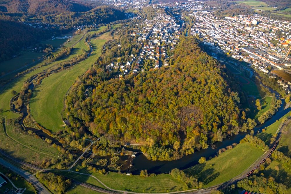 Luftaufnahme Arnsberg - Forstgebiete in einem Waldgebiet im Ortsteil Wennigloh in Arnsberg im Bundesland Nordrhein-Westfalen, Deutschland