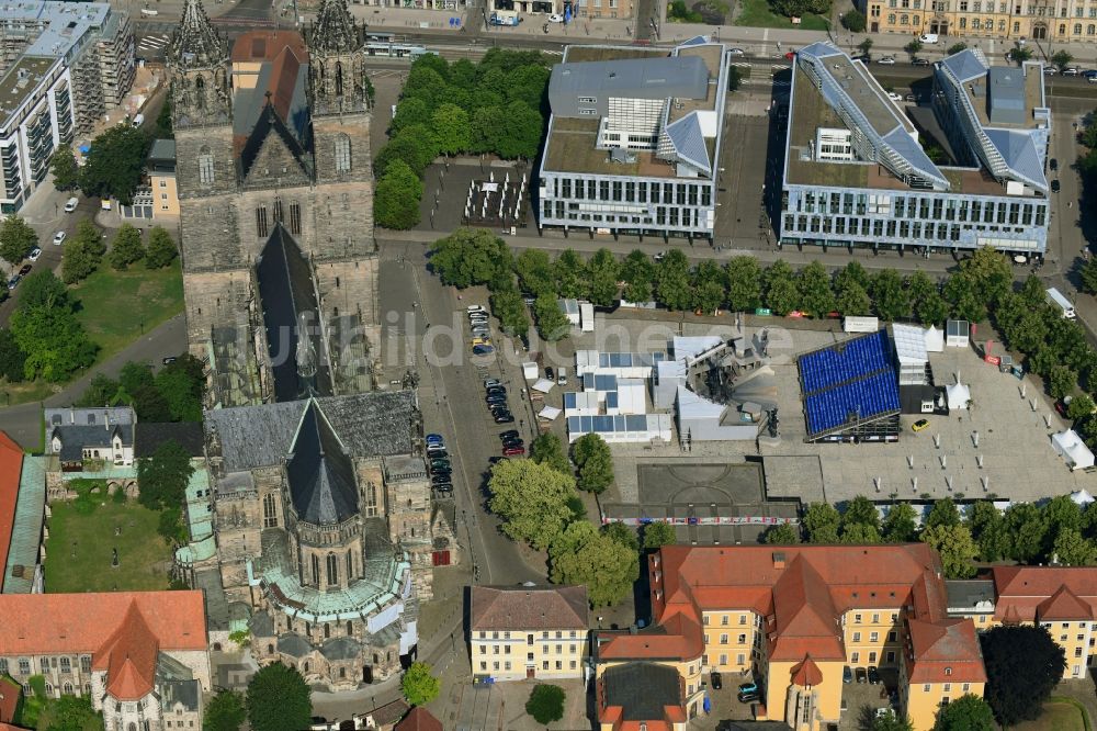 Luftaufnahme Magdeburg - Freilichtbühne des DomplatzOpenAir in Magdeburg im Bundesland Sachsen-Anhalt, Deutschland