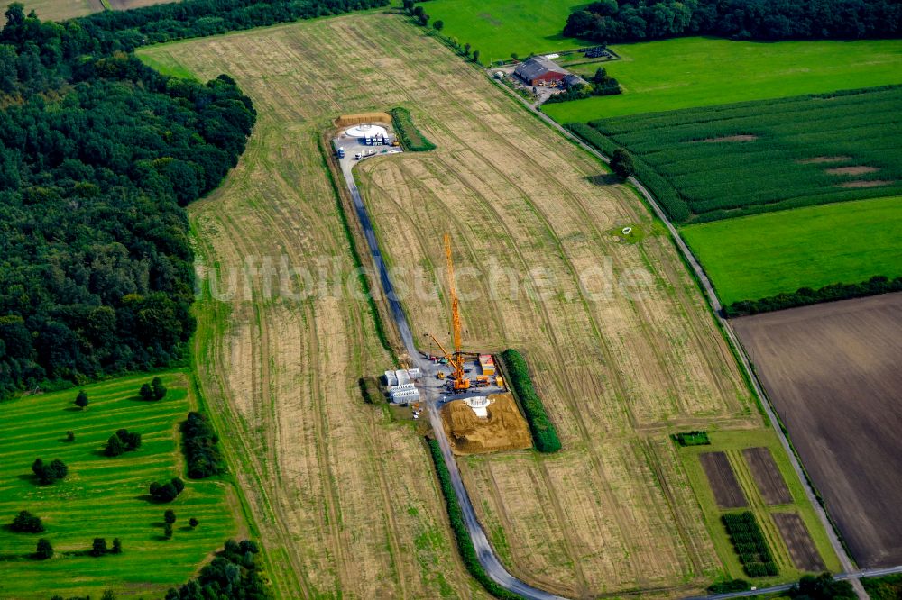 Luftaufnahme Datteln - Fundamenterrichtung zur Windrad- Montage in Datteln im Bundesland Nordrhein-Westfalen, Deutschland