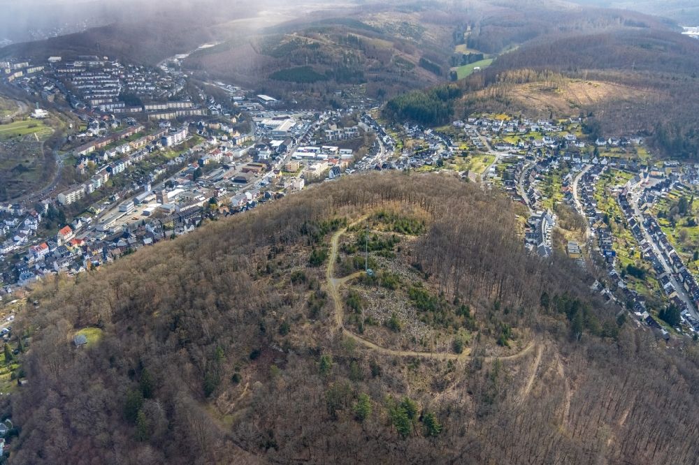 Luftbild Siegen - Funkturm auf der Kuppe des Berges Häusling in Siegen im Bundesland Nordrhein-Westfalen, Deutschland