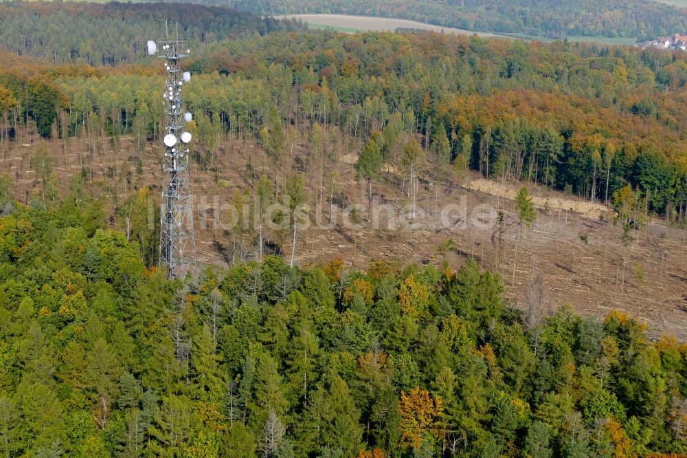 Neu-Eichenberg von oben - Funkturm und Sendeanlage als Grundnetzsender in Neu-Eichenberg im Bundesland Hessen, Deutschland