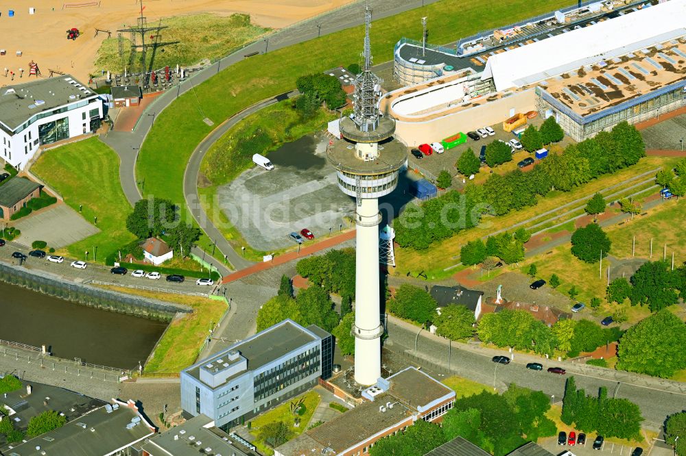 Luftaufnahme Bremerhaven - Funkturm und Sendeanlage als Grundnetzsender - Richtfunkturm in Bremerhaven im Bundesland Bremen, Deutschland