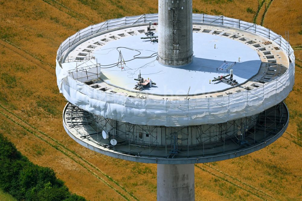 Kleinwolstrup von oben - Funkturm und Sendeanlage als Grundnetzsender Sendeturm Freienwill in Kleinwolstrup im Bundesland Schleswig-Holstein, Deutschland
