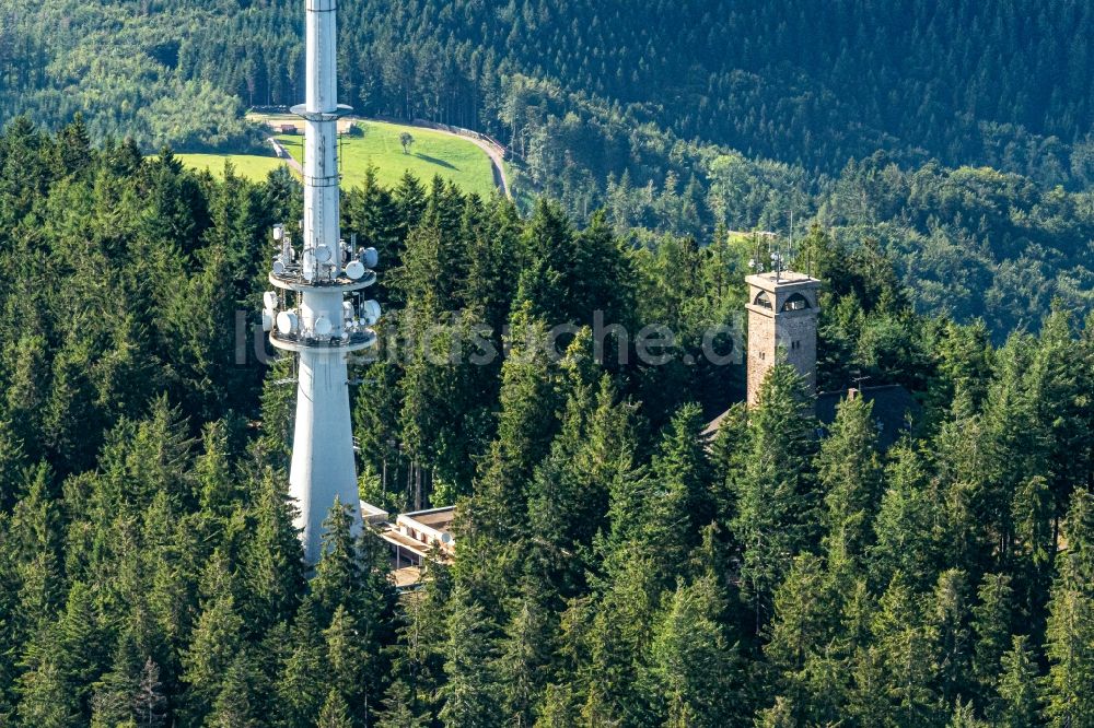 Luftbild Oberharmersbach - Funkturm und Sendeanlage auf der Kuppe des Bergmassives Am Brandenkopf in Oberharmersbach im Bundesland Baden-Württemberg, Deutschland