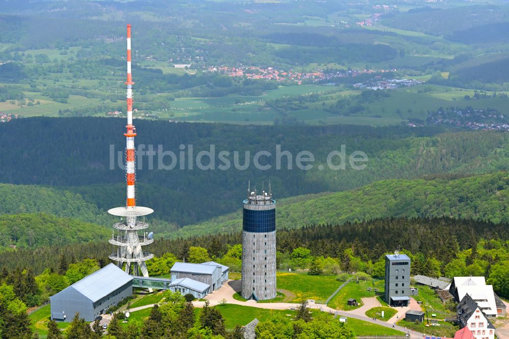 Luftbild Brotterode - Funkturm und Sendeanlage auf der Kuppe des Bergmassives Großer Inselsberg in Kurort Brotterode im Bundesland Thüringen, Deutschland