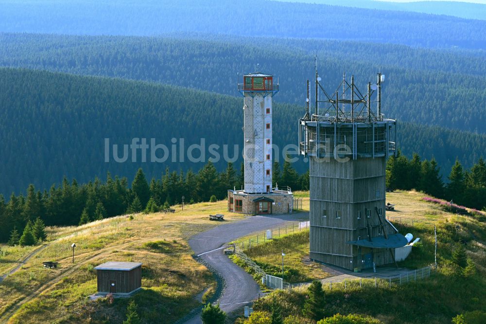 Gehlberg von oben - Funkturm und Sendeanlage Schneekopfturm in Gehlberg im Bundesland Thüringen, Deutschland