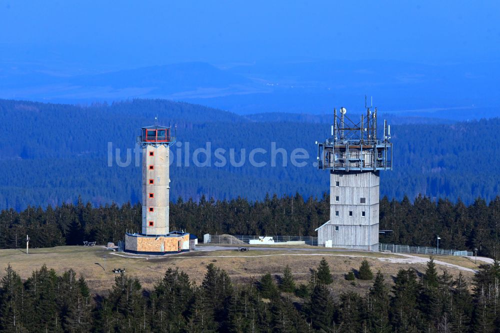Luftaufnahme Gehlberg - Funkturm und Sendeanlage Schneekopfturm in Gehlberg im Bundesland Thüringen, Deutschland