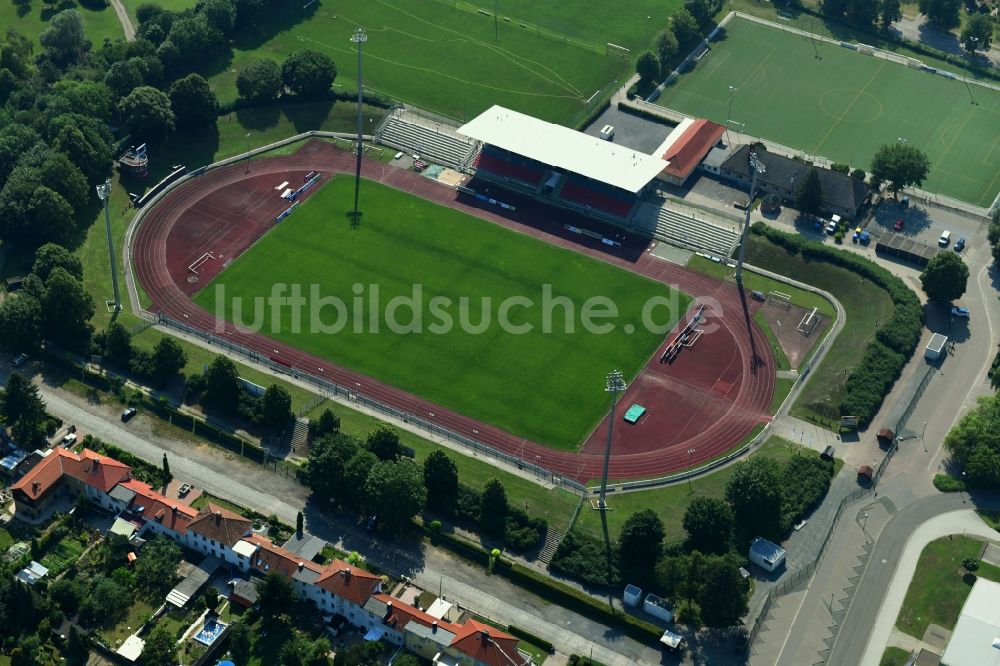 Luftbild Halberstadt - Fussballstadion Friedenstadion in Halberstadt im Bundesland Sachsen-Anhalt, Deutschland