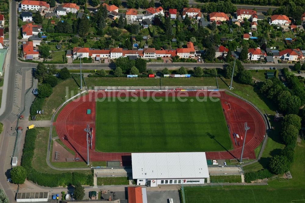 Luftaufnahme Halberstadt - Fussballstadion Friedenstadion in Halberstadt im Bundesland Sachsen-Anhalt, Deutschland