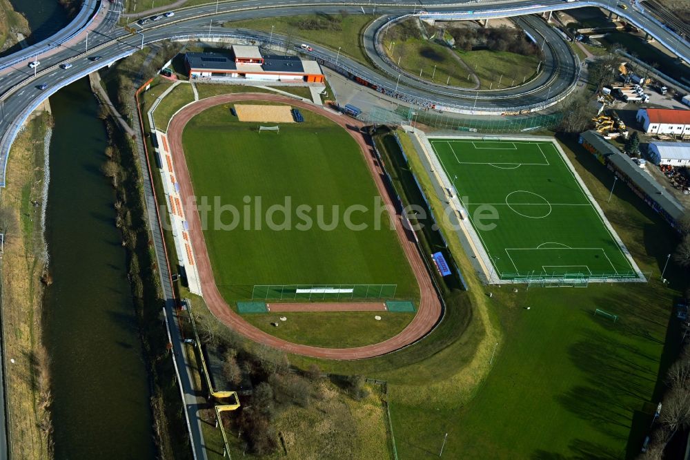 Luftbild Gera - Fussballstadion Stadion am Steg in Gera im Bundesland Thüringen, Deutschland