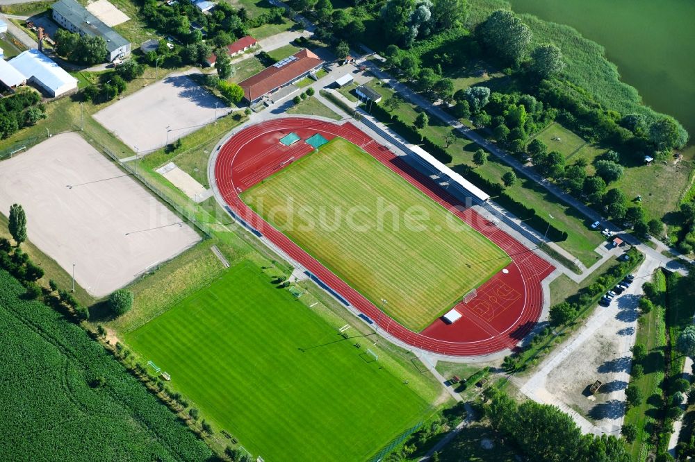 Luftbild Prenzlau - Fussballstadion Stadion am Uckersee an der Uckerpromenade in Prenzlau im Bundesland Brandenburg, Deutschland