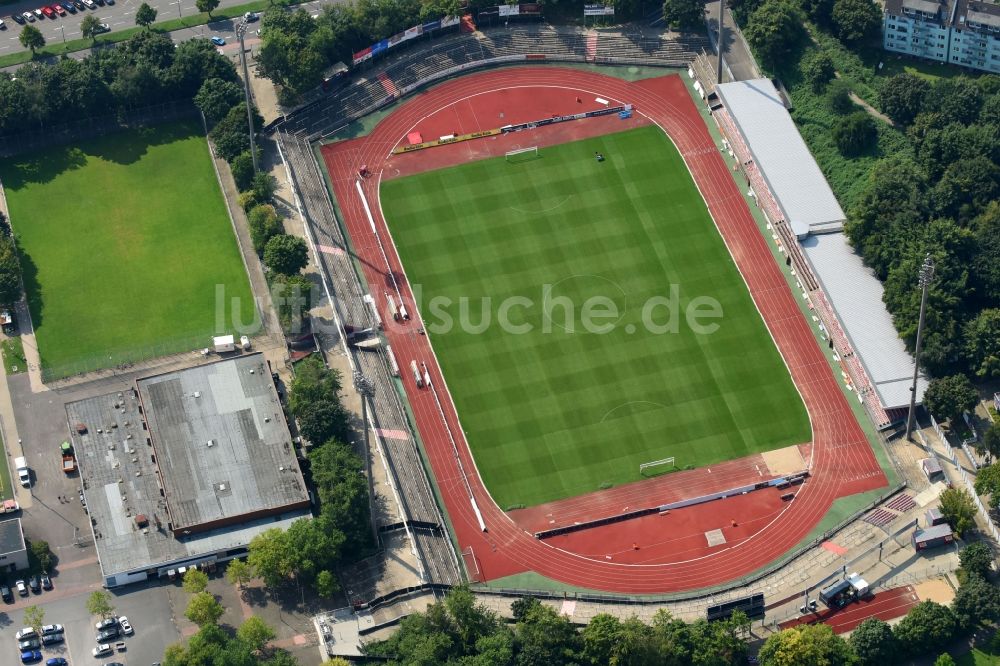 Luftaufnahme Köln - Fussballstadion des Vereins S.C. Fortuna Köln e.V. in Köln im Bundesland Nordrhein-Westfalen, Deutschland