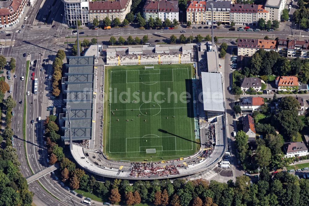 München von oben - Fussballstadion des Vereins TSV 1860 an der Grünwalder Straße in München im Bundesland Bayern