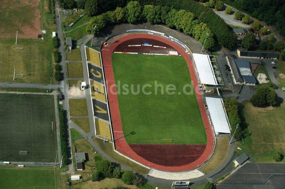 Plauen aus der Vogelperspektive: Fussballstadion des Vereins VFC Plauen in Plauen im Bundesland Sachsen, Deutschland
