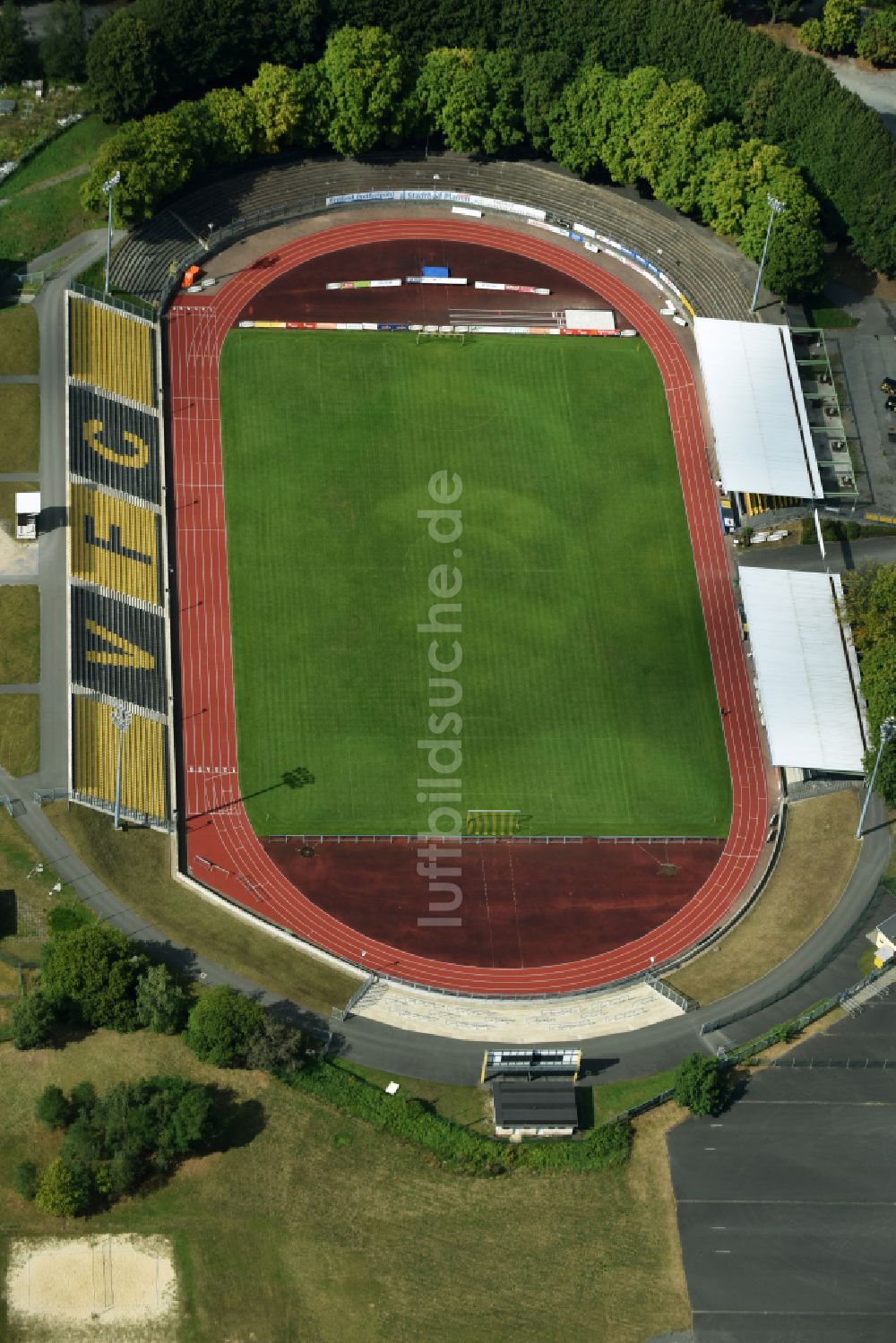Luftbild Plauen - Fussballstadion des Vereins VFC Plauen in Plauen im Bundesland Sachsen, Deutschland