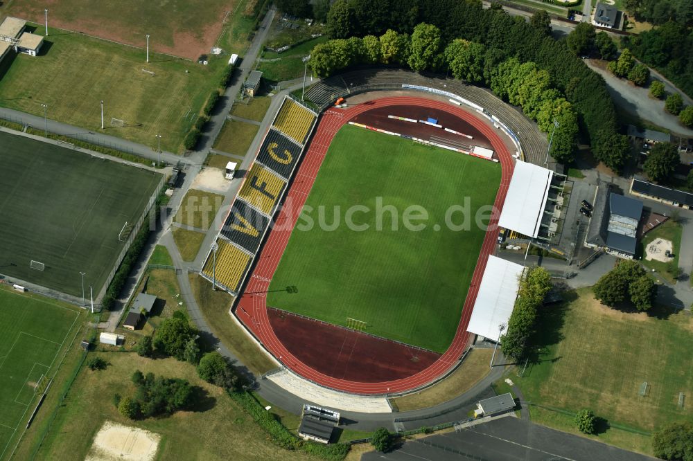 Luftaufnahme Plauen - Fussballstadion des Vereins VFC Plauen in Plauen im Bundesland Sachsen, Deutschland