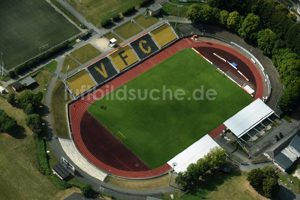 Plauen von oben - Fussballstadion des Vereins VFC Plauen in Plauen im Bundesland Sachsen, Deutschland