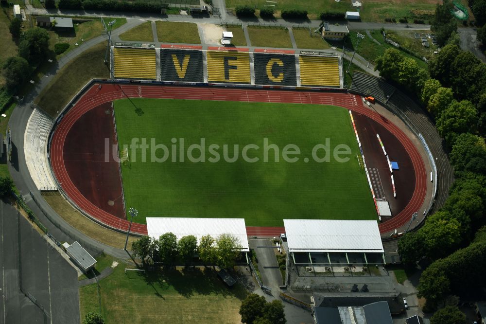 Plauen aus der Vogelperspektive: Fussballstadion des Vereins VFC Plauen in Plauen im Bundesland Sachsen, Deutschland
