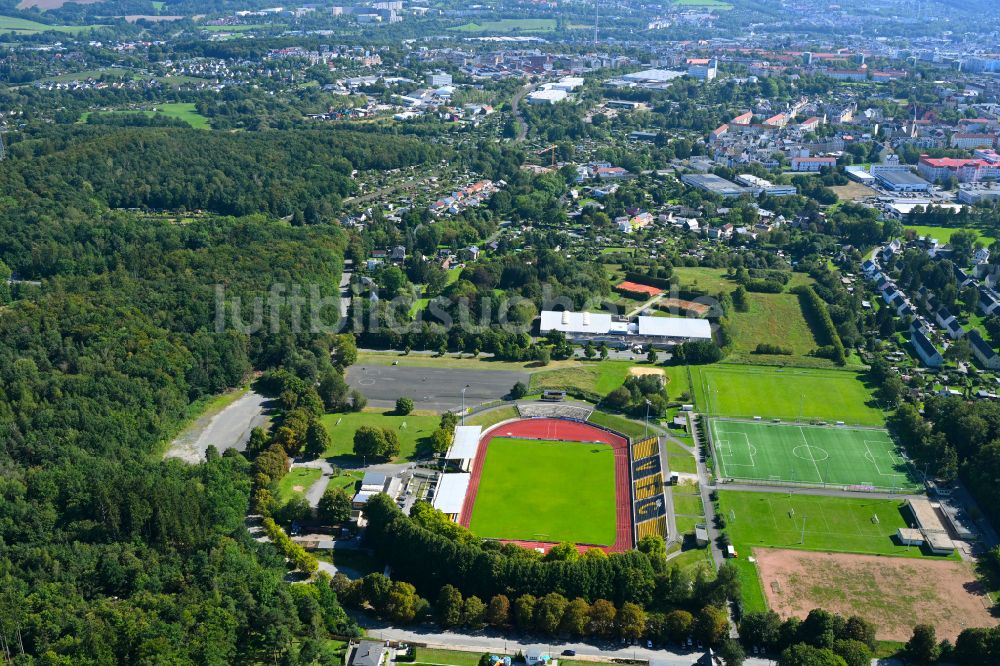 Luftaufnahme Plauen - Fussballstadion des Vereins VFC Plauen in Plauen im Bundesland Sachsen, Deutschland