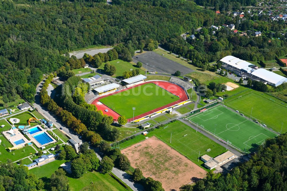 Plauen von oben - Fussballstadion des Vereins VFC Plauen in Plauen im Bundesland Sachsen, Deutschland