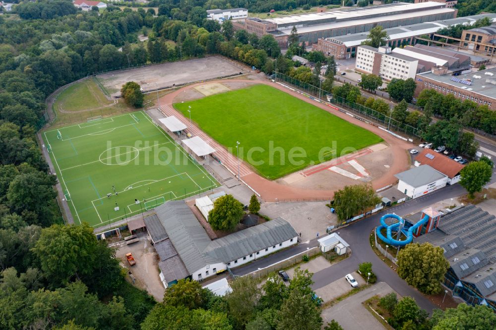 Eberswalde aus der Vogelperspektive: Fussballstadion Westend in Eberswalde im Bundesland Brandenburg, Deutschland