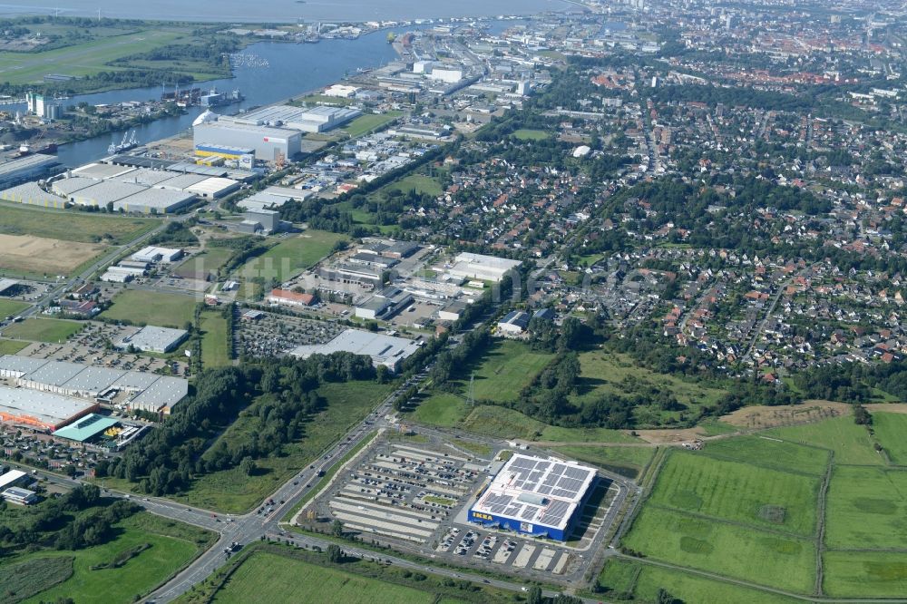 Bremerhaven von oben - Gebäude des Einrichtungshaus - Möbelmarkt der IKEA in Bremerhaven im Bundesland Bremen