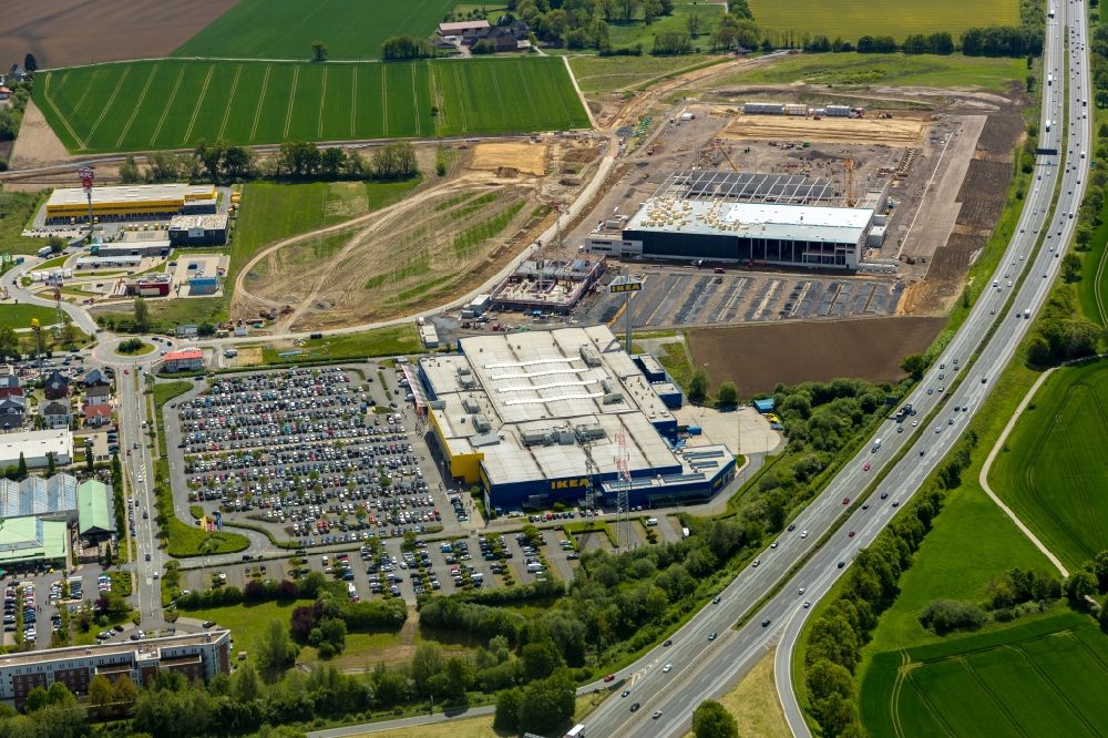 Luftaufnahme Kamen - Gebäude des Einrichtungshaus - Möbelmarkt IKEA Möbel & Einrichtungshaus Kamen in Kamen im Bundesland Nordrhein-Westfalen, Deutschland