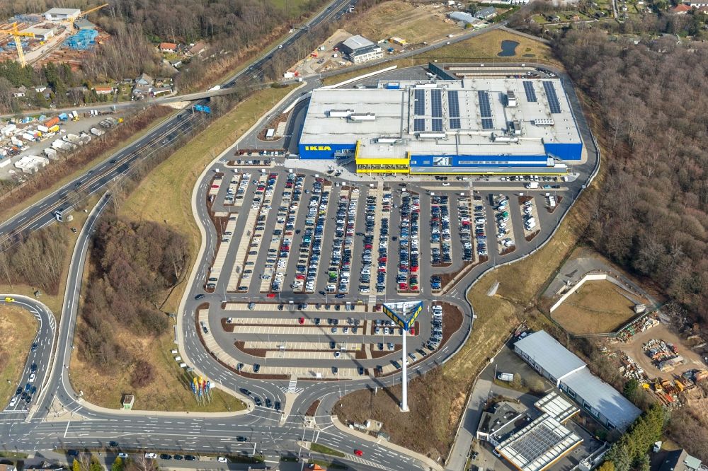 Luftaufnahme Wuppertal - Gebäude des Einrichtungshaus - Möbelmarkt der IKEA Möbel & Einrichtungshaus Wuppertal im Bundesland Nordrhein-Westfalen, Deutschland