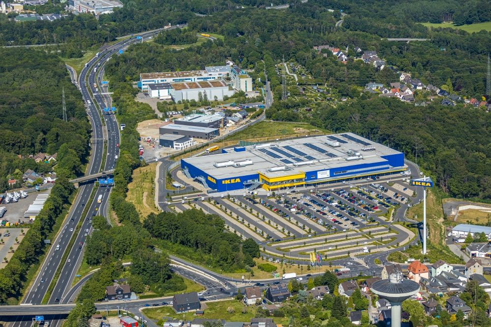 Wuppertal von oben - Gebäude des Einrichtungshaus - Möbelmarkt der IKEA Möbel & Einrichtungshaus Wuppertal im Bundesland Nordrhein-Westfalen, Deutschland