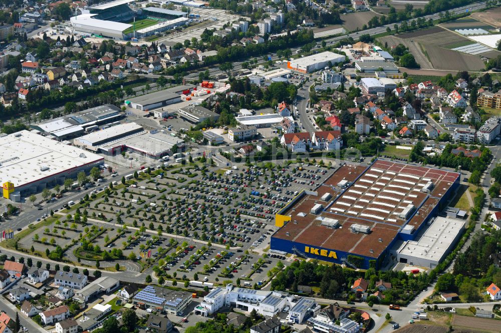 Luftaufnahme Fürth - Gebäude des IKEA Möbel & Einrichtungshaus Fürth im Ortsteil Poppenreuth in Fürth im Bundesland Bayern, Deutschland