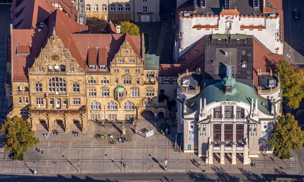 Luftaufnahme Bielefeld - Gebäude des Konzerthauses und Theater in Bielefeld im Bundesland Nordrhein-Westfalen, Deutschland
