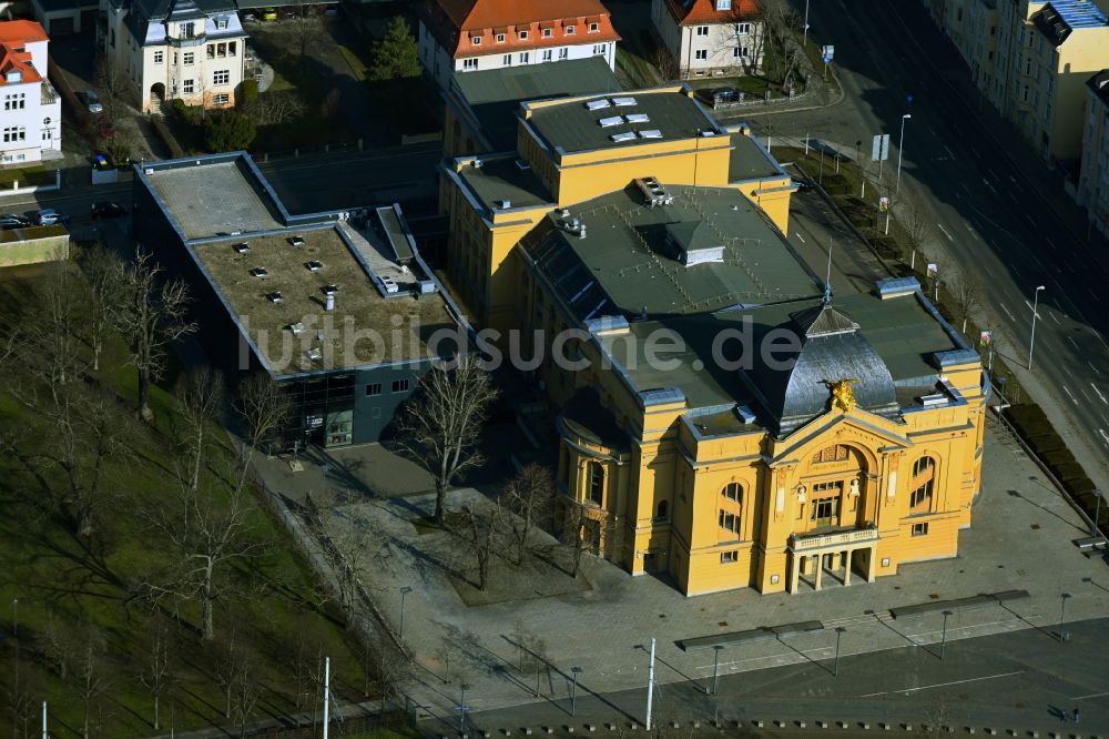 Luftaufnahme Gera - Gebäude des Konzerthauses und Theater- Schauspielhauses in Gera im Bundesland Thüringen, Deutschland