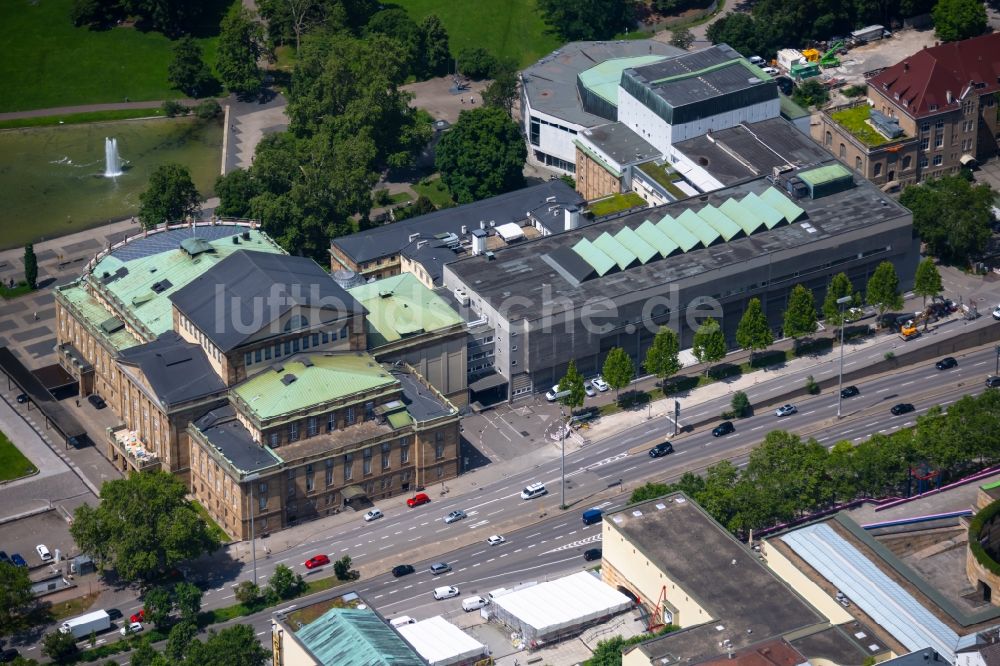 Luftbild Stuttgart - Gebäude des Konzerthauses und Theater- Schauspielhauses und der Staatsoper am Oberen Schlossgarten in Stuttgart im Bundesland Baden-Württemberg, Deutschland