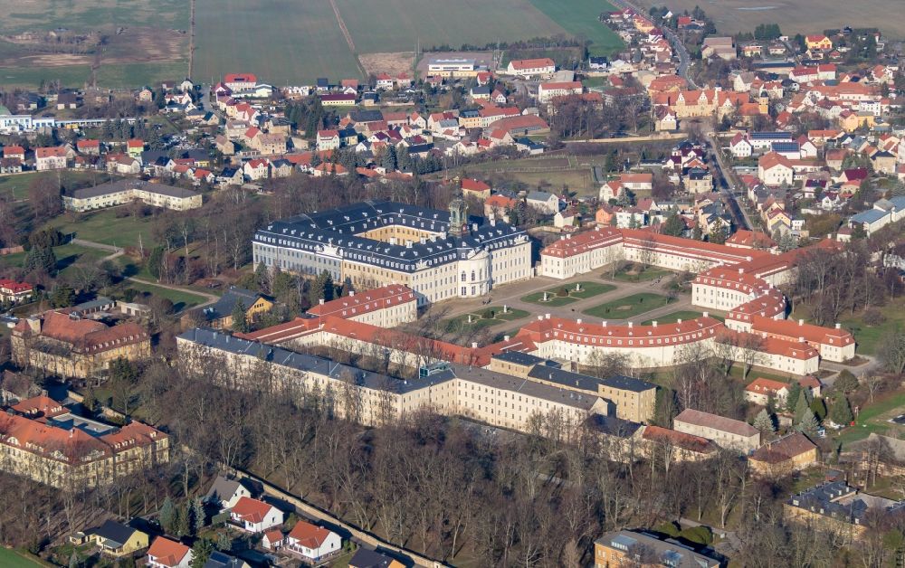 Wermsdorf von oben - Gebäude und Schlosspark des Schloß Hubertusburg Wermsdorf in Wermsdorf im Bundesland Sachsen
