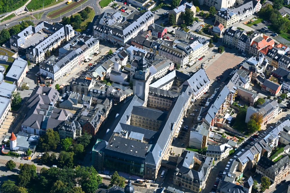 Luftbild Plauen - Gebäude der Stadtverwaltung - Rathaus am Marktplatz - Altmarkt in Plauen im Bundesland Sachsen, Deutschland