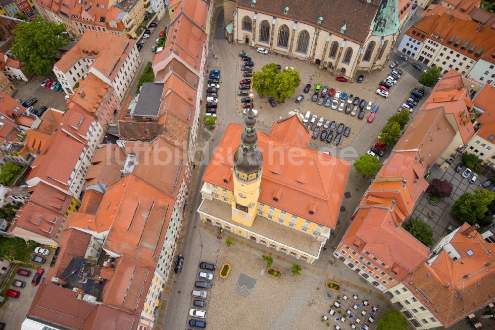 Luftbild Bautzen - Gebäude der Stadtverwaltung - Rathaus am Wenzelsmarkt in Bautzen im Bundesland Sachsen, Deutschland