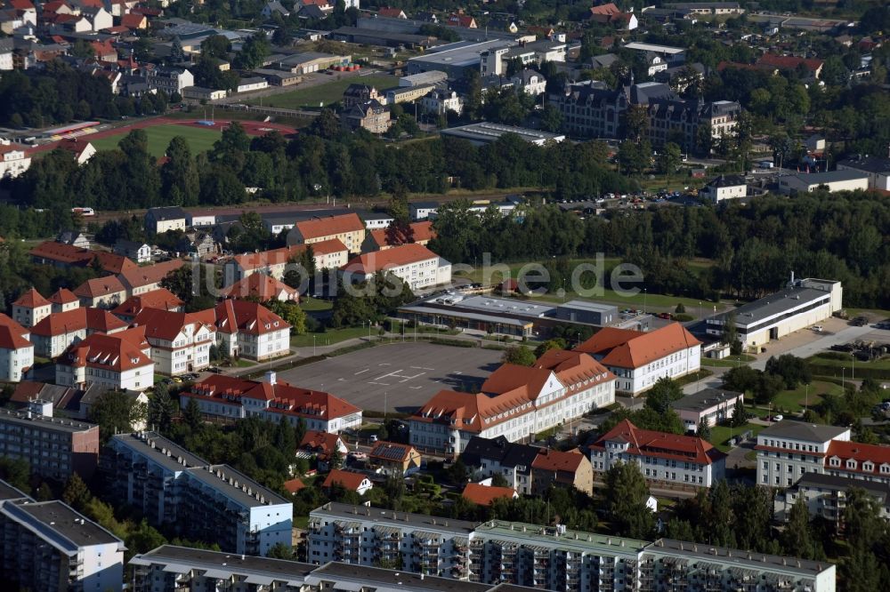Frankenberg/Sa. von oben - Gebäudekomplex der Bundeswehr- Militär- Kaserne an der Äußeren Freiberger Straße in Frankenberg/Sa. im Bundesland Sachsen