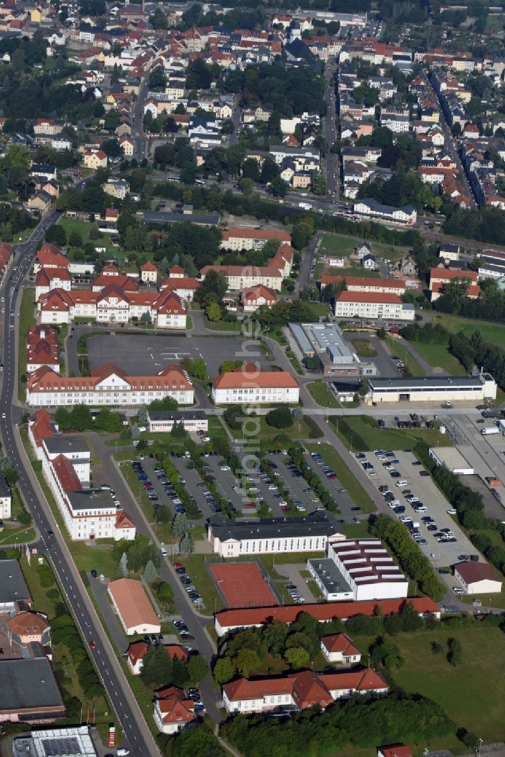 Luftbild Frankenberg/Sa. - Gebäudekomplex der Bundeswehr- Militär- Kaserne an der Äußeren Freiberger Straße in Frankenberg/Sa. im Bundesland Sachsen