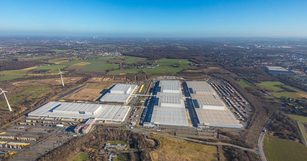 Luftaufnahme Dortmund - Gebäudekomplex und Gelände des Logistikzentrums von IKEA in Dortmund im Bundesland Nordrhein-Westfalen, Deutschland