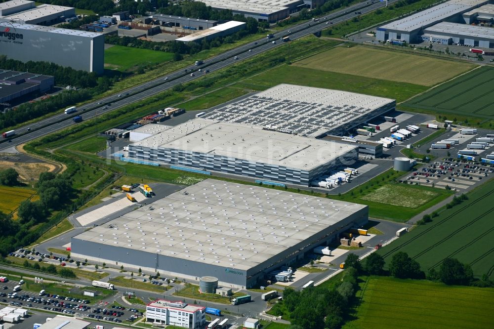 Hamm von oben - Gebäudekomplex und Gelände des Logistikzentrums der ProLogis in Hamm im Bundesland Nordrhein-Westfalen, Deutschland